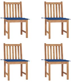 Καρέκλες Κήπου 4 Τεμαχίων από Μασίφ Ξύλο Teak με Μαξιλάρια - Μπλε