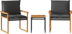 vidaXL Σετ Επίπλων Bistro 3 τεμ. Μαύρο Συνθ. Ρατάν/Ακακία + Μαξιλάρια