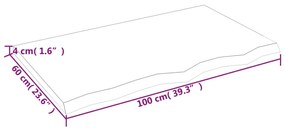 Πάγκος Μπάνιου Αν. Καφέ 100x60x(2-4) εκ. Επεξεργ. Μασίφ Ξύλο - Καφέ