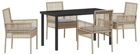 vidaXL Σέτ φαγητού για κήπο με μαξιλάρι 5 pcs Μπεζ Πολυ ράταν