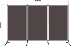vidaXL Διαχωριστικό Δωματίου με 3 Πάνελ Καφέ 260 x 180 εκ.