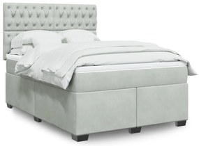 vidaXL Κρεβάτι Boxspring με Στρώμα Ανοιχτό Γκρι 140x200 εκ. Βελούδινο