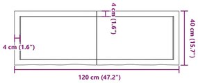 Ράφι Τοίχου Ανοιχτό Καφέ 120x40x(2-6)εκ. Επεξ. Μασίφ Ξύλο Δρυός - Καφέ