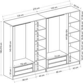 Εξαφυλλη Ντουλαπα Ανθρακι KALEO 52x180x210