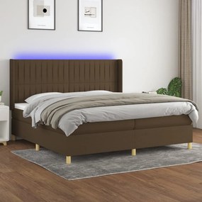 vidaXL Κρεβάτι Boxspring με Στρώμα & LED Σκ.Καφέ 200x200εκ. Υφασμάτινο