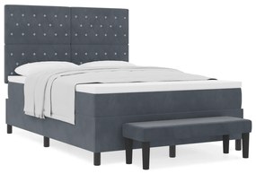 vidaXL Κρεβάτι με Μηχανισμό με Στρώμα & Πάγκο Σκούρο Γκρι 140x190 εκ Βελούδο