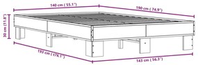 Πλαίσιο Κρεβατιού Καπνιστή Δρυς 140x190εκ. Επεξ. Ξύλο &amp; Μέταλλο - Καφέ