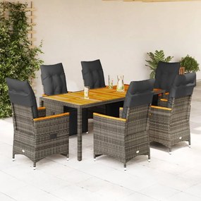 vidaXL Σετ Επίπλων Bistro Κήπου 7 τεμ. Γκρι Συνθετ. Ρατάν με Μαξιλάρια
