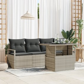 vidaXL Σετ Καναπέ Κήπου 5 Τεμαχίων με Μαξιλάρια Ανοιχτού Γκρι Πολυ Ρατάν