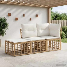 vidaXL Σειρά Καναπέ Εξωτερικού με μαξιλάρι 3 pcs Φυσικό Πολυεστέρας