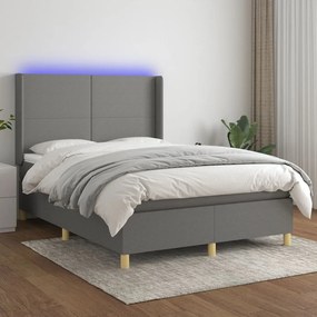 vidaXL Κρεβάτι Boxspring με Στρώμα &amp; LED Σκ.Γκρι 140x190εκ. Υφασμάτινο