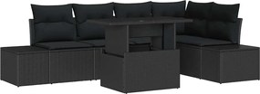 vidaXL Σετ Καναπέ Κήπου με μαξιλάρι 6 pcs Μαύρο Πολυ ράταν