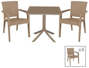 Τραπεζαρία Icon-Halcyon pakoworld σετ 5τεμ PP σε cappuccino απόχρωση