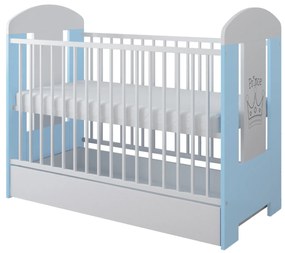 Βρεφικό Κρεβάτι με Συρτάρι  Crowns  White + Blue 60x120cm   BC10041 BabyCute