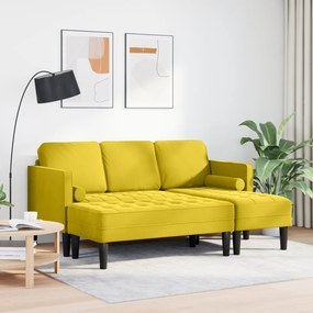 vidaXL Καναπές Κήπου με Πάγκο και Μαξιλάρια σε σχήμα L Κίτρινο Βελούδο