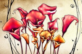 Εικόνα λουλουδιών κόκκινης λάσπης - 90x60