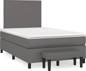 vidaXL Κρεβάτι Boxspring με Στρώμα Γκρι 120x190εκ. από Συνθετικό Δέρμα