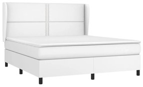 Κρεβάτι Boxspring με Στρώμα Λευκό 160x200εκ.από Συνθετικό Δέρμα - Λευκό