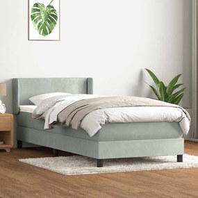 Box Spring κρεβάτι με στρώμα ανοιχτό γκρι 90x210 cm Βελούδινο - Γκρι