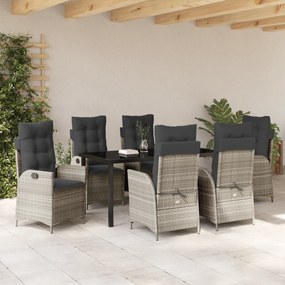 vidaXL Σετ κήπου 7 τεμαχίων  με μαξιλάρια Ανοιχτό Γκρι Πολυ Ερατάν