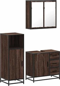 vidaXL Σετ Επίπλων Μπάνιου 3 Τεμαχίων Καφέ Δρυς από Τεχν. Ξύλο