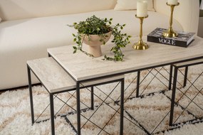 Coffee Table Set Defne - Black, Travertine Travertine Black