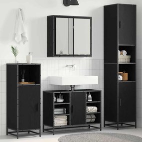 vidaXL Σετ Επίπλων Μπάνιου με ράφι 4 pcs Μαύρη Οξυά Επεξεργασμένο ξύλο