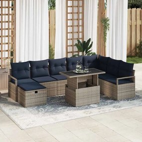 vidaXL Σετ Καναπέ Κήπου με μαξιλάρι 9 pcs Γκρι Πολυ ράταν