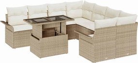vidaXL Σετ Καναπέ Κήπου με μαξιλάρι 9 pcs Μπεζ Πολυ ράταν