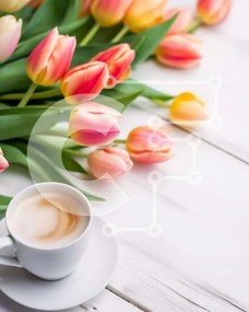 Σετ των 2 Intra Συλλεκτικό Ξύλινο Παζλ Plywood 4mm - Φλιτζάνι καφέ με τουλίπες και λουλούδια Σε Ξύλινο Κουτί - Διαστάσεις: 10x10 cm – 25 κομμάτια