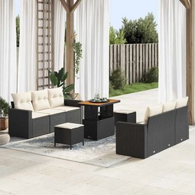 vidaXL Σετ Καναπέ Κήπου Ρυθμιζόμενο ύψος 9 pcs Μαύρο συνθετικό ρατάν