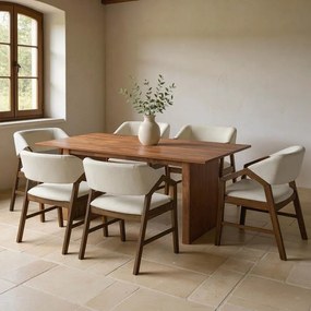 Σετ Τραπεζαρίας Eleganza-Livia 7 τεμ. mdf σε καρυδί-εκρού απόχρωση 180x99x75.8εκ 180x99x75.8 εκ.
