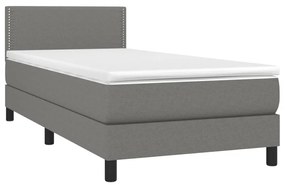 Κρεβάτι Boxspring με Στρώμα &amp; LED Σκ.Γκρι 90x190 εκ. Υφασμάτινο - Γκρι