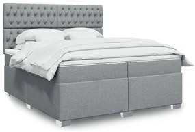 vidaXL Κρεβάτι Boxspring με Στρώμα Ανοιχτό Γκρι 200x200 εκ. Υφασμάτινο