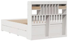 Κρεβάτι Βιβλιοθήκη Χωρίς Στρώμα Λευκό 135x190 εκ Μασίφ Πεύκο 3308976