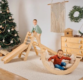 Σετ Αναρριχησης Montessori 5 Σε 1: Τριγωνικη Σκαλα + Αψιδα + Τσουληθρα + Διχτυ + Μαξιλαρι