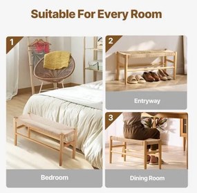 VEVOR Rattan Bench Wooden Bench 31.5 Inches for Entryway Living Room &amp; Bedroom
