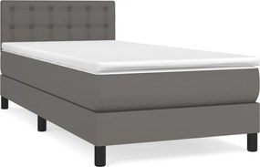 vidaXL Κρεβάτι Boxspring με Στρώμα Γκρι 90x200 εκ. από Συνθετικό Δέρμα