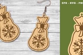 Σετ των 3 Intra απο ξύλο plywood 3mm-4mm πάχος Χριστουγεννιάτικα σκουλαρίκια με λέιζερ τσάντα Santa Δίασταση 3x3 cm INTRAFABR-111785386