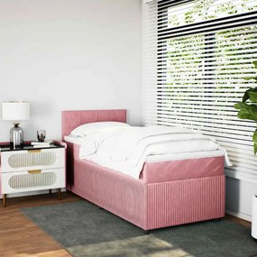 vidaXL Κρεβάτι Boxspring με Στρώμα Ροζ 100x200 εκ. Βελούδινο
