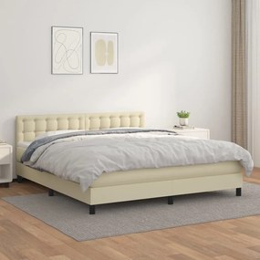 vidaXL Κρεβάτι Boxspring με Στρώμα Κρεμ 160x200εκ. από Συνθετικό Δέρμα