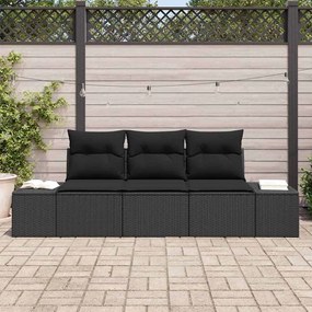 vidaXL Σετ Καναπέ με μαξιλάρι 3 pcs Μαύρο συνθετικό ρατάν