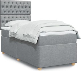 vidaXL Κρεβάτι Boxspring με Στρώμα Ανοιχτό Γκρι 90x190 εκ. Υφασμάτινο