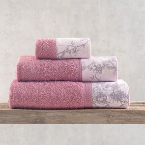 Πετσέτες Aurora (Σετ 3τμχ) Pomegranate-Pink Ρυθμός Towels Set 70x140cm 100% Πενιέ Βαμβάκι