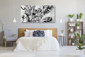 Εικόνα με μοντέρνα ζωγραφισμένα καλοκαιρινά λουλούδια σε μαύρο & άσπρο - 120x60