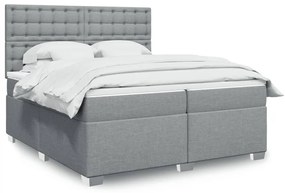 Κρεβάτι Boxspring με Στρώμα Ανοιχτό Γκρι 200x200 εκ. Υφασμάτινο - Γκρι