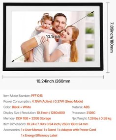 VEVOR 260 mm Digital Picture Frame 32GB IPS Touchscreen Wi-Fi Photo Frame