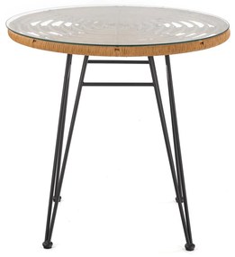 Τραπέζι εξωτερικού χώρου Houston 1369, Επεξεργασμένο γυαλί, 76cm, 15 kg, Μαύρο, Ανοιχτό καφέ, Πλαστικό ψάθινο, Μέταλλο | Epipla1.gr