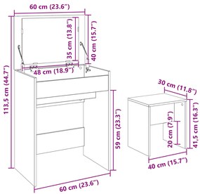 Μπουντουάρ με Καθρέφτη Sonoma Δρυς 60x40x113,5 εκ. - Καφέ