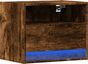 vidaXL Κομοδίνο Επιτοίχιο με Φώτα LED Καπνιστή Δρυς